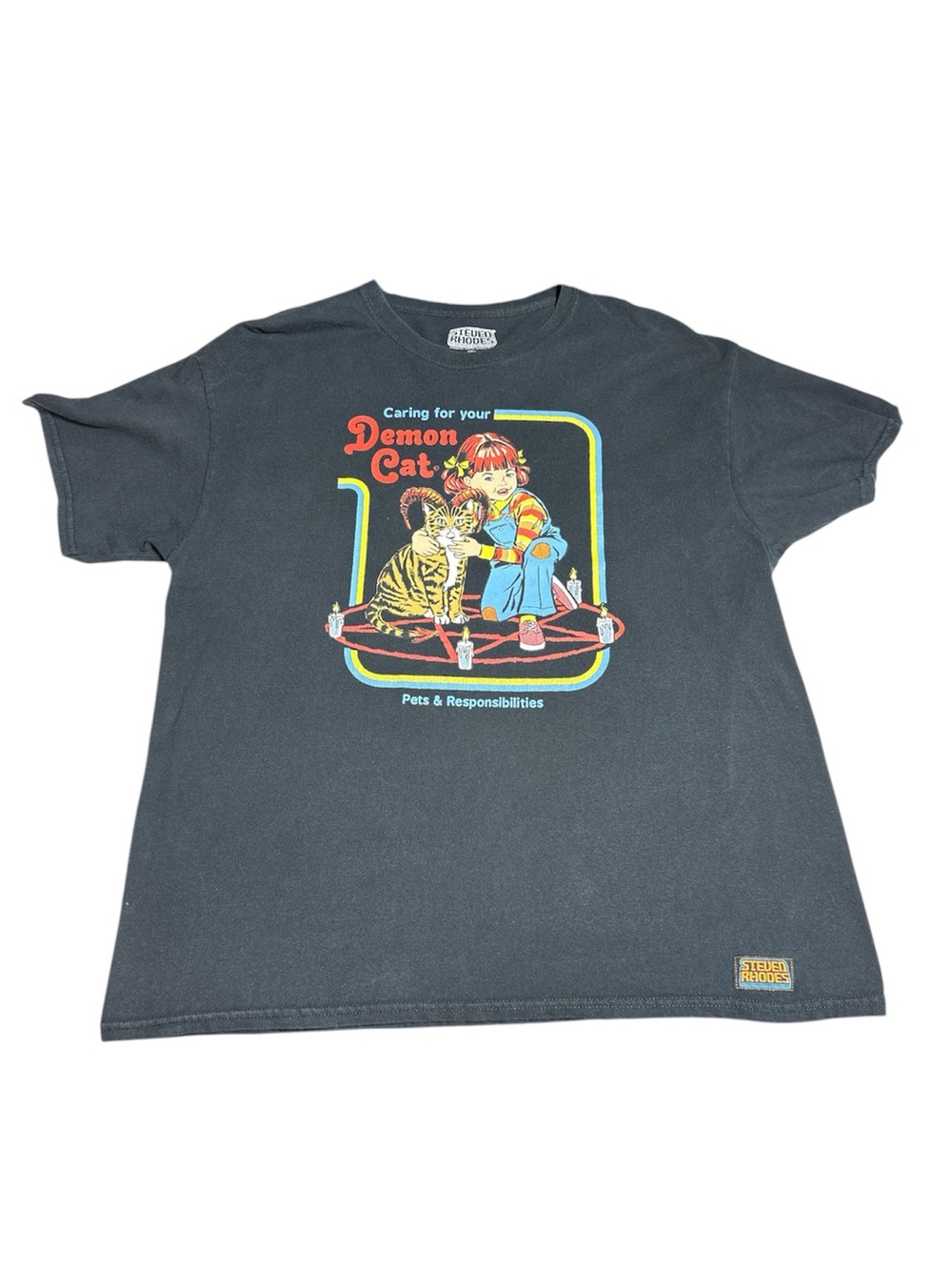 Caring for Your Demon Cat Steven Rhodes T-Shirt Pets & Responsibilities